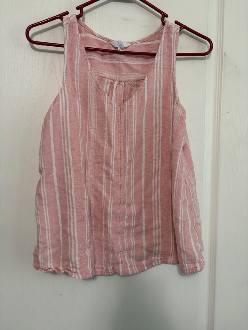 Time and Tru Pink and White Striped Tank Top